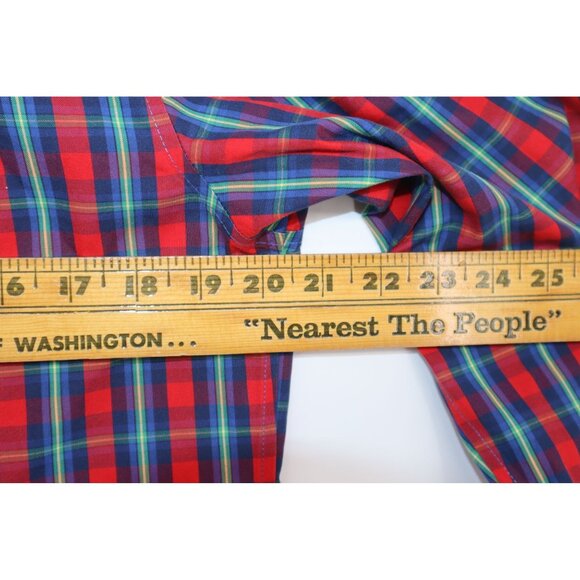 L.L.Bean Mens Wrinkle Free Plaid Long Sleeve Shirt M Red/Blue Check Cottagecore - Picture 7 of 9